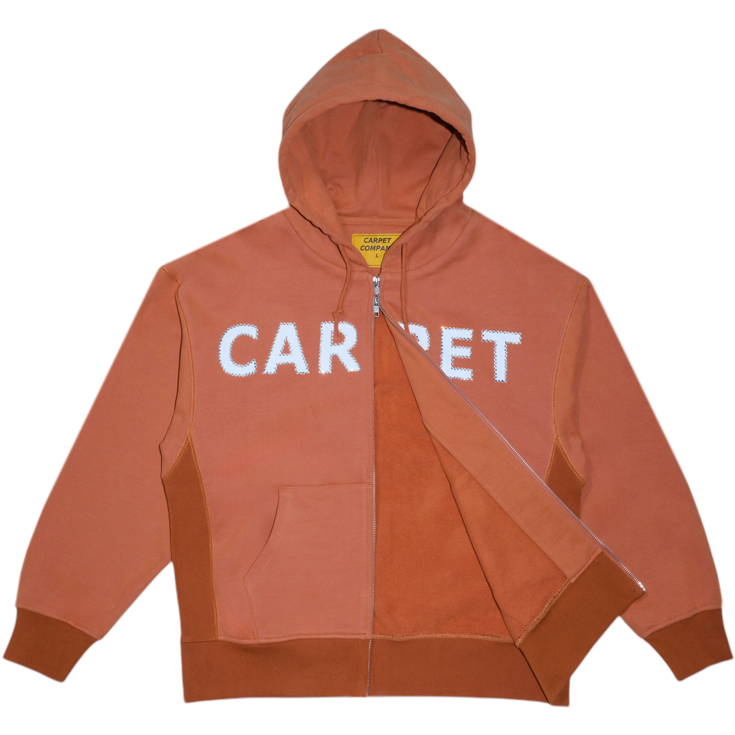 【CARPET COMPANY】 RHINESTONE DOUBLE ZIP Brown Rhinestone Double Zip Hoodie — Carpet Company